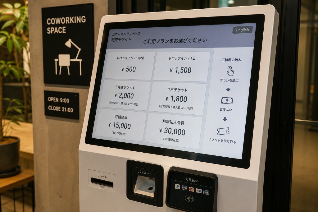 コワーキングスペースの利用チケット端末